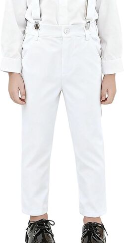 Youth Boy Classic Chino Uniform Pants with Suspenders for Casual, Pull On Stretch Slim Flat Front Formal Pants in Saudi Arabia
