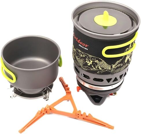 TENKE Backpacking 1000W 0.75L Portable Gas Powered Stove top Cooking System Gear Outdoor Pot Jet Burner Set With Piezo Ignition Ideal for Hiking, Camping, Fishing, Road Trips (RED, 750ML) in Kuwait