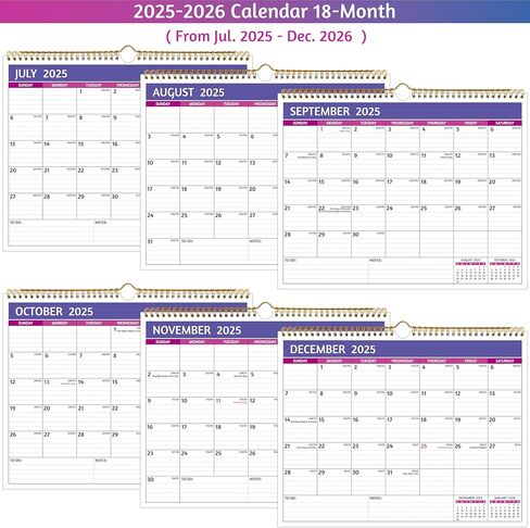 2025-2026 Wall Calendar - Jul 2025 –Dec 2026, 18 Months Calendar 2025-2026, 14.57 x 11.42 In, 2025-2026 Calendar, Monthly Calendar with Ruled Blocks, Thick Paper, Holidays, To-do ＆ Notes, Blue & Grey in Kuwait