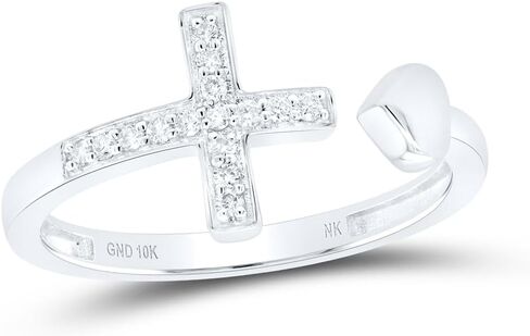 Jewels By Lux 10kt White Gold 1/10 Cttw Diamond Heart Wedding Engagement Anniversary Cross Ring, Women Size: 6 in Saudi Arabia