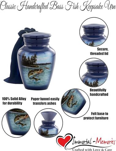 Gone Fishing Bass Keepsake Urn – Mini Cremation Urn for Human Ashes – Fisherman Memorial Sharing Urn with Velvet Bag & Funnel – A Perfect Tribute for Your Loved One (Keepsake) in Saudi Arabia