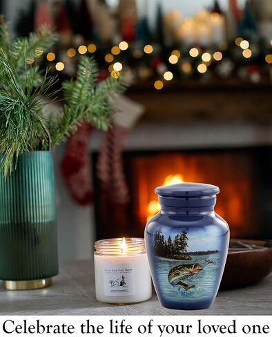 Gone Fishing Bass Keepsake Urn – Mini Cremation Urn for Human Ashes – Fisherman Memorial Sharing Urn with Velvet Bag & Funnel – A Perfect Tribute for Your Loved One (Keepsake) in Saudi Arabia