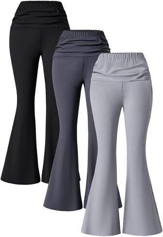 Nivne Tco Tween Girls 3 Pack سروال جرس سفلي مجموعة متعددة الاستخدامات اليوغا الرياضية نمط مرونة الخصر مضيئة الساق السراويل in Kuwait