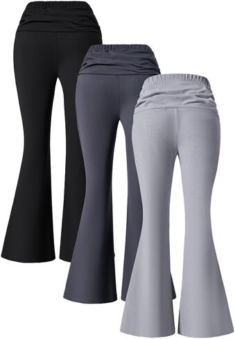 Nivne Tco Tween Girls 3 Pack سروال جرس سفلي مجموعة متعددة الاستخدامات اليوغا الرياضية نمط مرونة الخصر مضيئة الساق السراويل in Kuwait