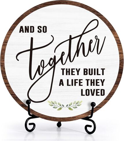 Home Desk Decor Sign, Rustic Wooden Sign With Stand, And So Together They Built A Life They Loved Sign For Farmhouse Home Living Room Bedroom Shelf Table, Coffee Lover Gifts For Family Friend in Saudi Arabia