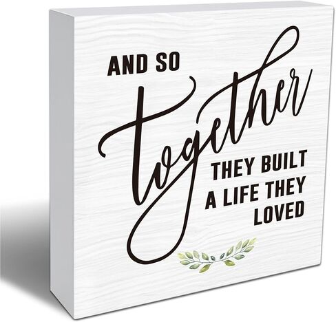 Home Desk Decor Sign, Rustic Wooden Sign With Stand, And So Together They Built A Life They Loved Sign For Farmhouse Home Living Room Bedroom Shelf Table, Coffee Lover Gifts For Family Friend in Saudi Arabia