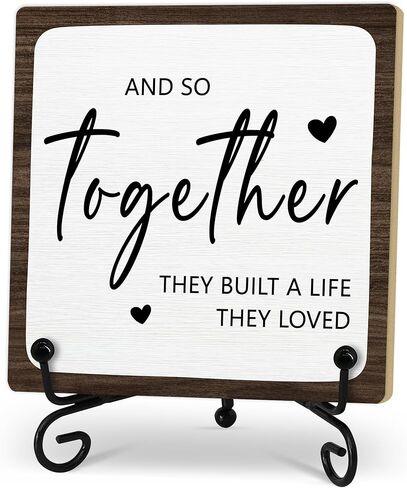 Home Desk Decor Sign, Rustic Wooden Sign With Stand, And So Together They Built A Life They Loved Sign For Farmhouse Home Living Room Bedroom Shelf Table, Coffee Lover Gifts For Family Friend in Saudi Arabia
