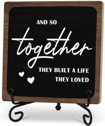 Home Desk Decor Sign, Rustic Wooden Sign With Stand, And So Together They Built A Life They Loved Sign For Farmhouse Home Living Room Bedroom Shelf Table, Coffee Lover Gifts For Family Friend in Saudi Arabia