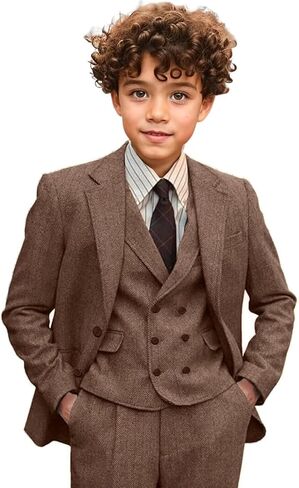 الأولاد البدلة تويد متعرجة 3 قطعة الدعاوى الاطفال سليم صالح السترة حفل زفاف رسمي سهرة سترة سترة فستان أطفال مع سروال داخلي in Kuwait