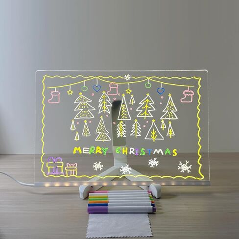 لوحة ملاحظات LED بألوان، لوحة رسائل أكريليك مضيئة LED 7 ألوان قلم/حامل، لوحة تعليم الرسم والكتابة الممتعة، لوحة ملاحظات فنية للمكتب والمدرسة والمنزل (5.91 * 5.91 بوصة) in Kuwait