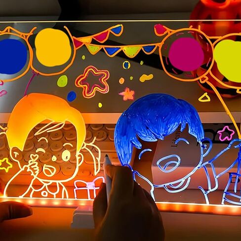 لوحة ملاحظات LED بألوان، لوحة رسائل أكريليك مضيئة LED 7 ألوان قلم/حامل، لوحة تعليم الرسم والكتابة الممتعة، لوحة ملاحظات فنية للمكتب والمدرسة والمنزل (5.91 * 5.91 بوصة) in Kuwait