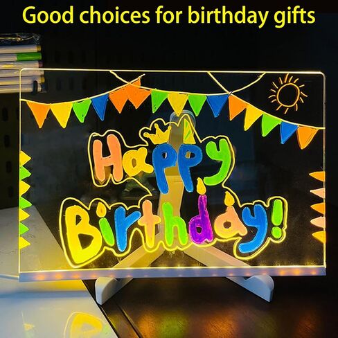 لوحة ملاحظات LED بألوان، لوحة رسائل أكريليك مضيئة LED 7 ألوان قلم/حامل، لوحة تعليم الرسم والكتابة الممتعة، لوحة ملاحظات فنية للمكتب والمدرسة والمنزل (5.91 * 5.91 بوصة) in Kuwait