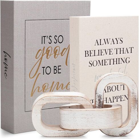 Modern Decorative books Set of 2 Premium Linen Hardcover Fake/Faux Book Box & Paulownia Wooden Chain for Coffee Table Decor and Shelf Decoration,Jewelry Box,Photo Storage in Saudi Arabia