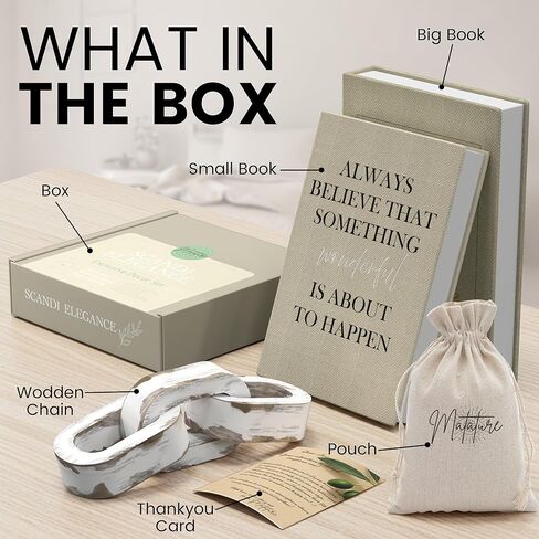 Modern Decorative books Set of 2 Premium Linen Hardcover Fake/Faux Book Box & Paulownia Wooden Chain for Coffee Table Decor and Shelf Decoration,Jewelry Box,Photo Storage in Saudi Arabia