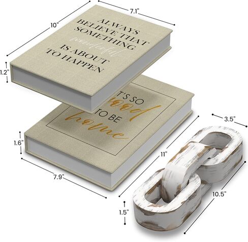Modern Decorative books Set of 2 Premium Linen Hardcover Fake/Faux Book Box & Paulownia Wooden Chain for Coffee Table Decor and Shelf Decoration,Jewelry Box,Photo Storage in Saudi Arabia
