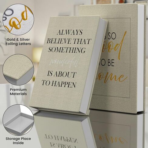 Modern Decorative books Set of 2 Premium Linen Hardcover Fake/Faux Book Box & Paulownia Wooden Chain for Coffee Table Decor and Shelf Decoration,Jewelry Box,Photo Storage in Saudi Arabia