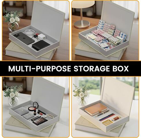 Modern Decorative books Set of 2 Premium Linen Hardcover Fake/Faux Book Box & Paulownia Wooden Chain for Coffee Table Decor and Shelf Decoration,Jewelry Box,Photo Storage in Saudi Arabia
