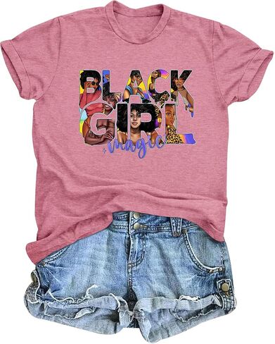 قمصان YZMI سوداء للتاريخ للنساء بأكمام قصيرة، تي شيرت أسود لشهر التاريخ، قمصان فضفاضة in Kuwait