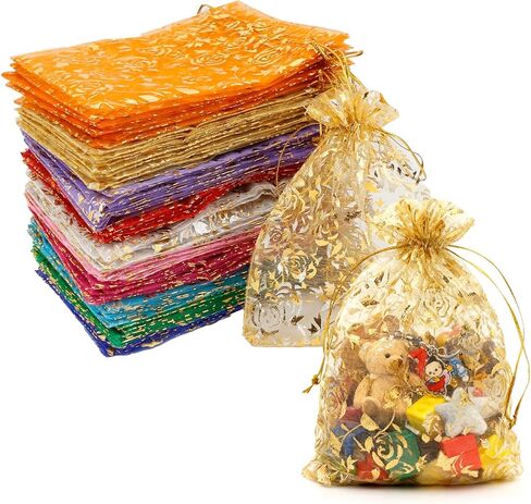HDST-HOME 100 Pcs Moon Star Organza Gift Bag Jewelry Bags with Drawstring Candy Pouch Lavender Favor Mesh Bags Wedding Christmas Party, 5x7 Inches (10 Color) in Kuwait