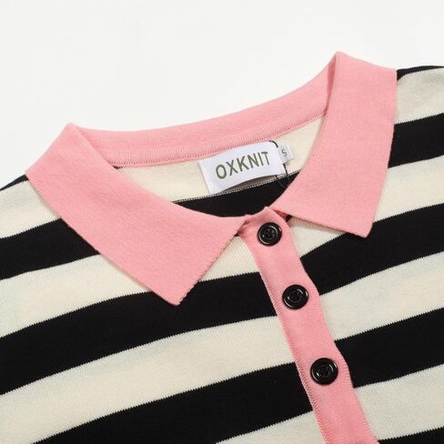 قمصان بولو نسائية من OXKNIT بأكمام قصيرة، نمط عصري من الستينيات، خطوط كلاسيكية باللون الأسود، قمصان كاجوال مع زر ربع in Kuwait