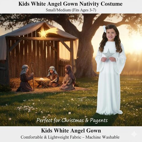 زي Fun Express Angel للفتيات - ثوب ميلاد أبيض لمهرجانات عيد الميلاد والمسرحيات الكتابية والدينية | مقاس صغير للأطفال 4-6 | نسيج بوليستر فاخر لبرامج الكنيسة وفعاليات العطلات in Saudi Arabia