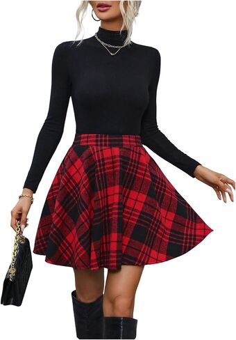 MakeMeChic Women's Christmas High Waist Skater Skirt A Line Flared Elegant Short Skirts in Saudi Arabia
