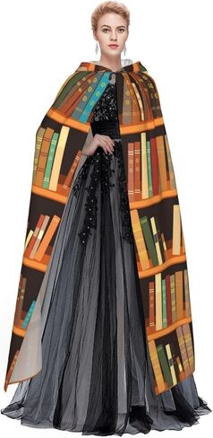 Library Bookshelf Book Cape Hooded Cloak Halloween Party Cosplay Robe Adult Costume in Saudi Arabia