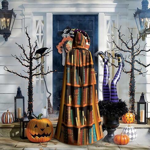 Library Bookshelf Book Cape Hooded Cloak Halloween Party Cosplay Robe Adult Costume in Saudi Arabia