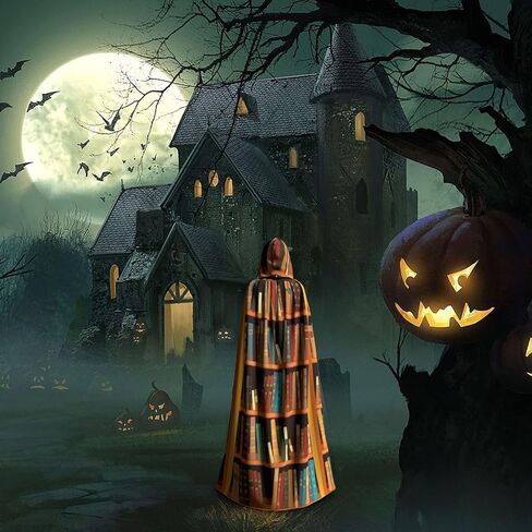 Library Bookshelf Book Cape Hooded Cloak Halloween Party Cosplay Robe Adult Costume in Saudi Arabia