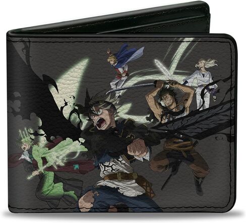 Buckle-Down Crunchyroll Wallet, Bifold, Black Clover Five Character Group Action Pose and Logo Gray, Vegan Leather in Saudi Arabia