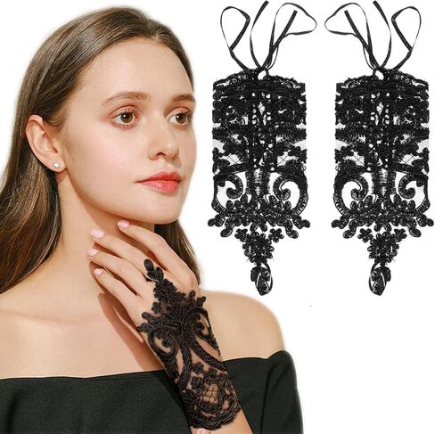 Lace Fingerless Gloves Black Short Lace Embroidered for Women Wedding Bride Party Cosplay Prom Masquerade Halloween in Saudi Arabia