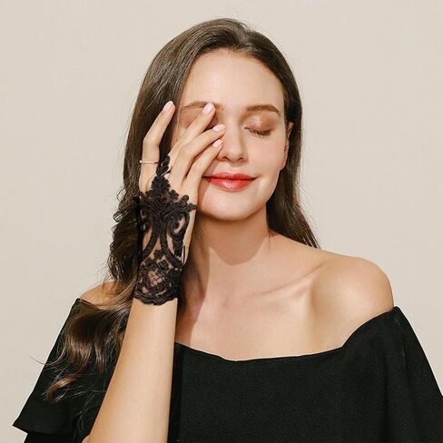 Lace Fingerless Gloves Black Short Lace Embroidered for Women Wedding Bride Party Cosplay Prom Masquerade Halloween in Saudi Arabia