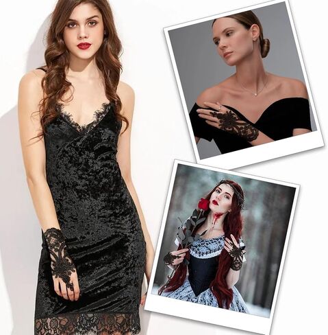 Lace Fingerless Gloves Black Short Lace Embroidered for Women Wedding Bride Party Cosplay Prom Masquerade Halloween in Saudi Arabia