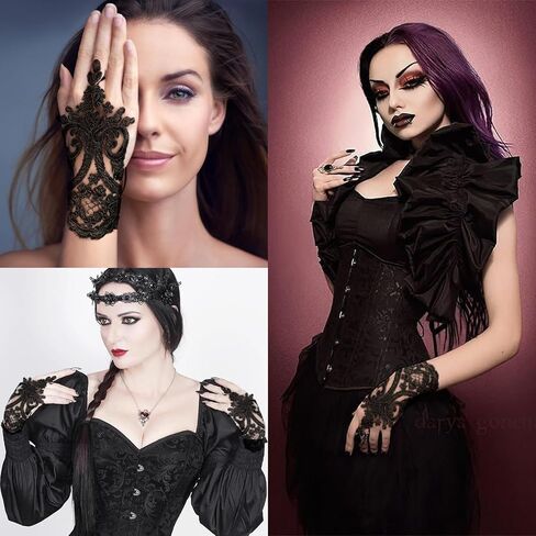 Lace Fingerless Gloves Black Short Lace Embroidered for Women Wedding Bride Party Cosplay Prom Masquerade Halloween in Saudi Arabia
