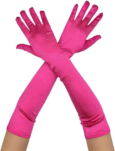 Specell 1920s Opera Party Long Satin Tea Party Rhinestone Gloves, Stretchy Adult Size, Elbow-Length, Bridal Gloves in Saudi Arabia