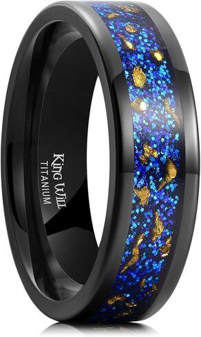King Will Titanium Wedding Band for Men Women-8mm Black Titanium Rings with Multicolor Foils Inlay, Durable Wedding Rings with Domed & Flat Cut Style Comfort Fit Size 7-13 in Saudi Arabia