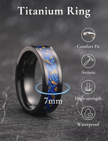 King Will Titanium Wedding Band for Men Women-8mm Black Titanium Rings with Multicolor Foils Inlay, Durable Wedding Rings with Domed & Flat Cut Style Comfort Fit Size 7-13 in Saudi Arabia
