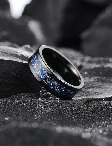 King Will Titanium Wedding Band for Men Women-8mm Black Titanium Rings with Multicolor Foils Inlay, Durable Wedding Rings with Domed & Flat Cut Style Comfort Fit Size 7-13 in Saudi Arabia