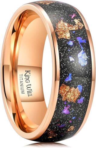 King Will Titanium Wedding Band for Men Women-8mm Black Titanium Rings with Multicolor Foils Inlay, Durable Wedding Rings with Domed & Flat Cut Style Comfort Fit Size 7-13 in Saudi Arabia