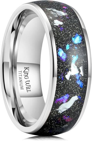 King Will Titanium Wedding Band for Men Women-8mm Black Titanium Rings with Multicolor Foils Inlay, Durable Wedding Rings with Domed & Flat Cut Style Comfort Fit Size 7-13 in Saudi Arabia