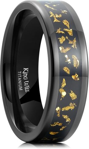 King Will Titanium Wedding Band for Men Women-8mm Black Titanium Rings with Multicolor Foils Inlay, Durable Wedding Rings with Domed & Flat Cut Style Comfort Fit Size 7-13 in Saudi Arabia