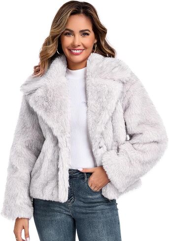 HOTIAN Women Faux Fur Coat Long Sleeve Fluffy Winter Coats Button Lapel Fuzzy Winter Jacket Shaggy Outerwear in Saudi Arabia