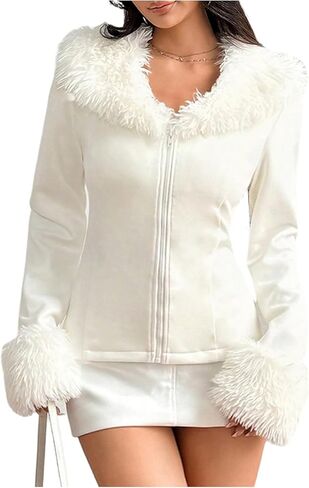 SOLY HUX Women's Suede Jacket Faux Fur Collar Zip Up Long Sleeve Fuzzy Casual Jackets Outerwear in Saudi Arabia