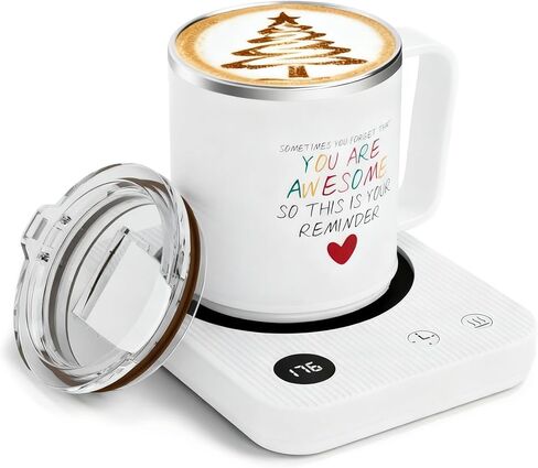 Desktop Coffee Mug and Mug Set, Self-Shut Off 36w Heated Coffee Mug Thermos with 16 oz Cup for Heating Coffee, Beverages, Candles, Tea, Cocoa (White) in Saudi Arabia