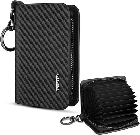 T-carbon Credit Card Holder with ZIpper,RFID Blocking Wallet for Men and Women,Carbon Fiber Leather business card holder,10 Card Slots Black in Saudi Arabia