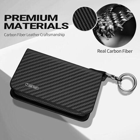 T-carbon Credit Card Holder with ZIpper,RFID Blocking Wallet for Men and Women,Carbon Fiber Leather business card holder,10 Card Slots Black in Saudi Arabia