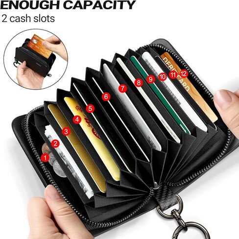 T-carbon Credit Card Holder with ZIpper,RFID Blocking Wallet for Men and Women,Carbon Fiber Leather business card holder,10 Card Slots Black in Saudi Arabia
