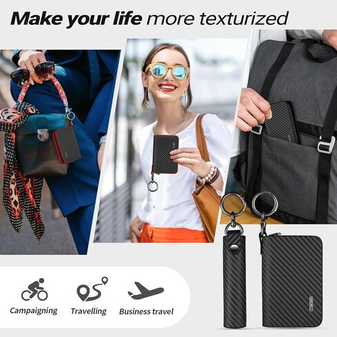 T-carbon Credit Card Holder with ZIpper,RFID Blocking Wallet for Men and Women,Carbon Fiber Leather business card holder,10 Card Slots Black in Saudi Arabia
