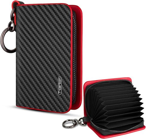 T-carbon Credit Card Holder with ZIpper,RFID Blocking Wallet for Men and Women,Carbon Fiber Leather business card holder,10 Card Slots Black in Saudi Arabia