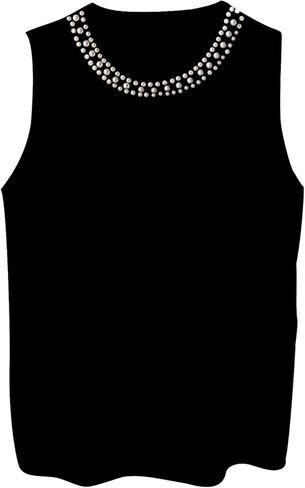 OYOANGLE Women's Plus Size Pearl Beaded Sweater Vest Sleeveless Crewneck Knit Tank Tops in Saudi Arabia